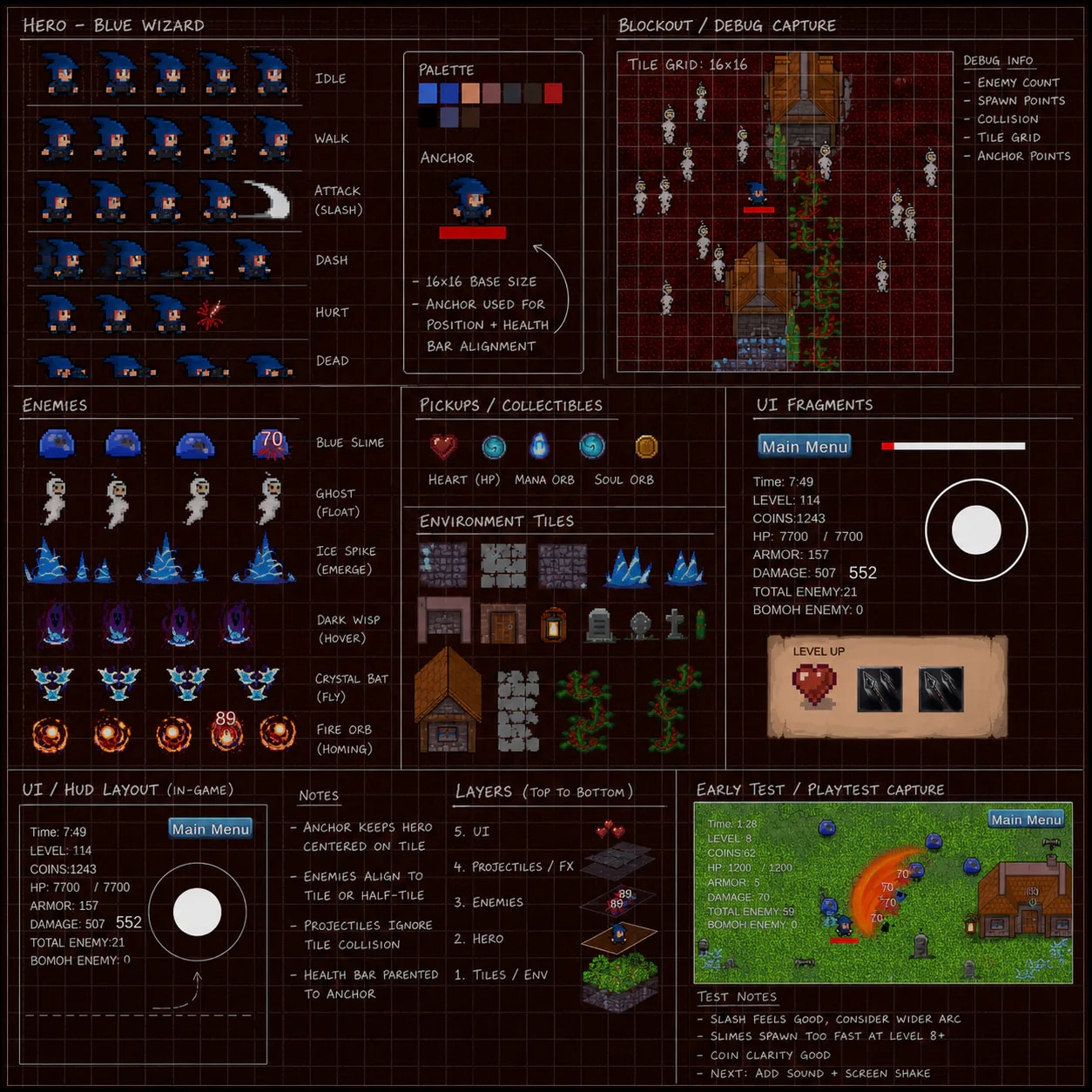 Darkness Descends sprite, tile, interface, and debug asset sheet