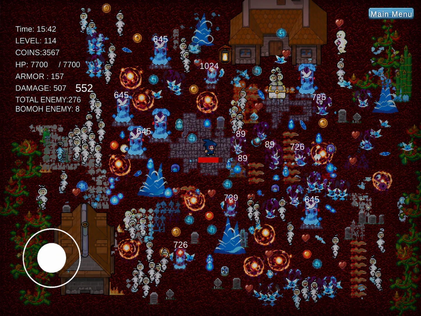 Darkness Descends survival combat with enemy waves and collectible items